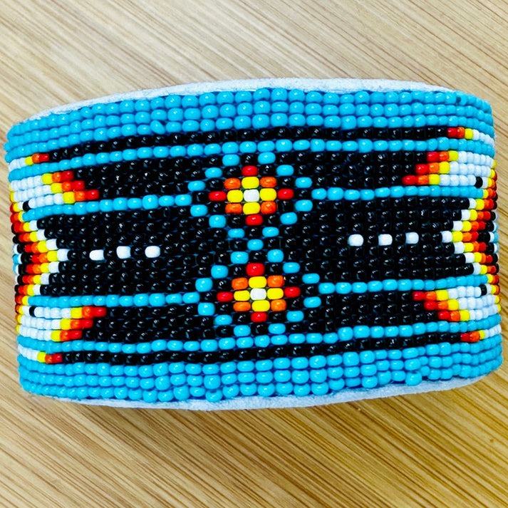 Cyan Blue Diamond Hard Cuff Beaded Handmade Bracelet