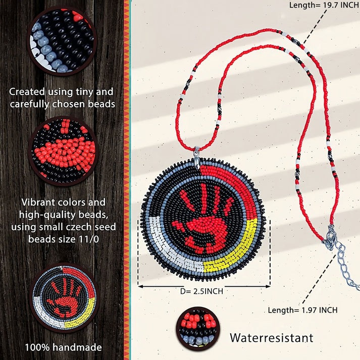 Handprint Handmade Beaded Wire Necklace Pendant Unisex With Native American Style