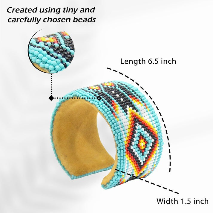Cyan Blue Diamond Hard Cuff Beaded Handmade Bracelet