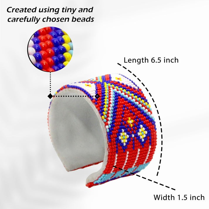 Multi-colored Leather Hard Cuff Beaded Handmade Bracelet