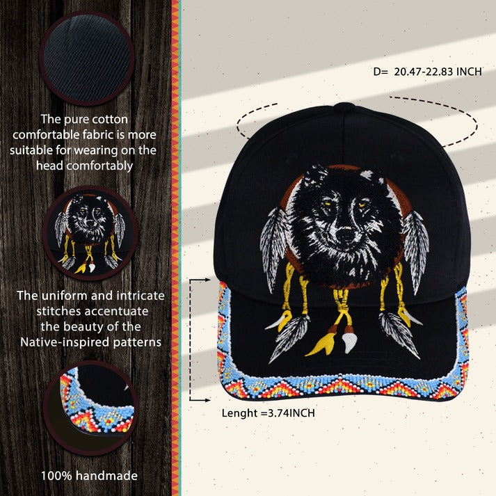 Wolf Dreamcatcher Embroidered & Beaded Baseball Cap