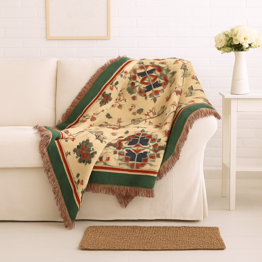 Native Double-Sided Woven Blanket – Reversible Tribal Pattern Home Decor Throw