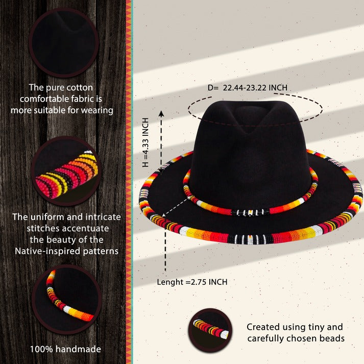 Orange Line Pattern Beaded Fedora Hatband for Men/Women Beaded Brim with Native American Style