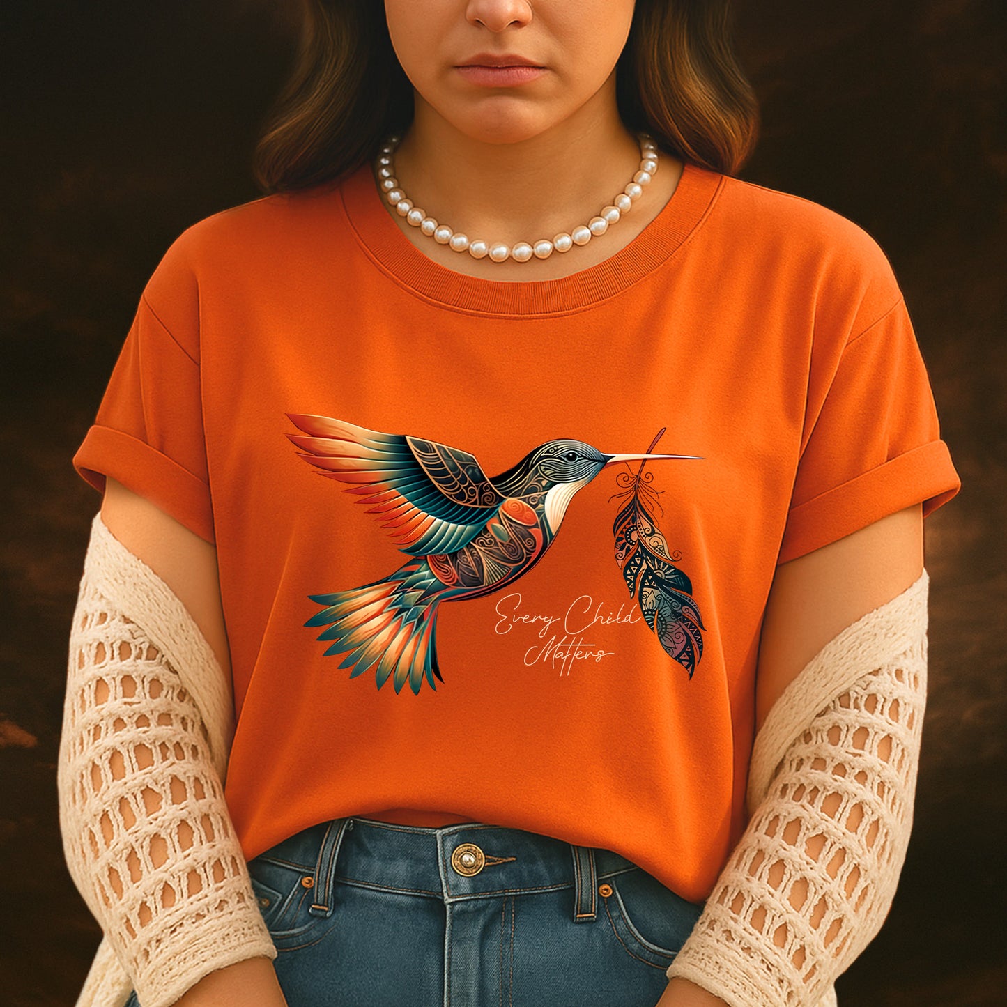 Every Child Matters Native American Hummingbird & Feather Orange Awareness Tee T-Shirt/Hoodie/Sweatshirt