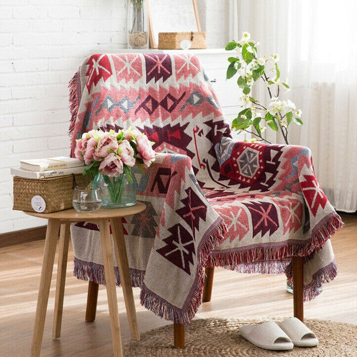 Navajo Sunset Reversible Woven Blanket – Tribal Southwestern Design Throw