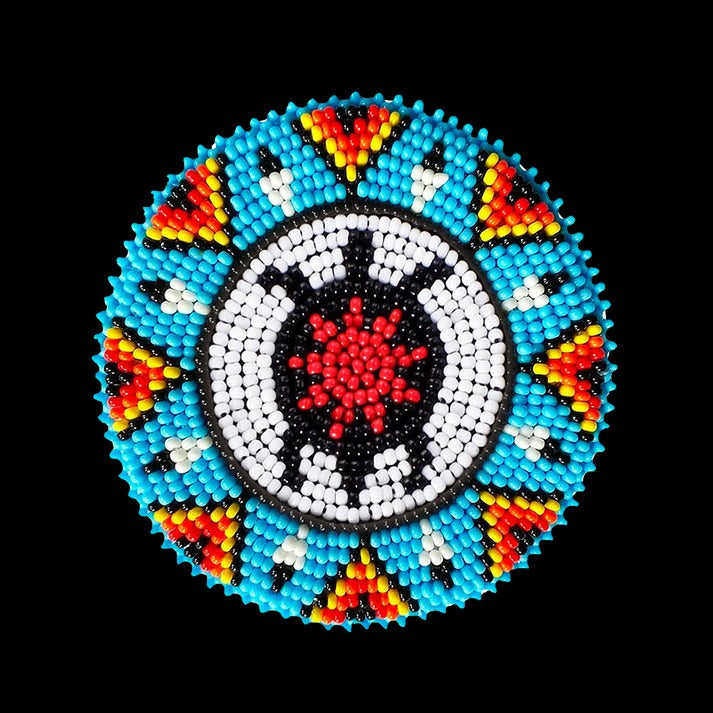 Blue Turtle Pattern Handmade Beaded Patch Necklace Pendant