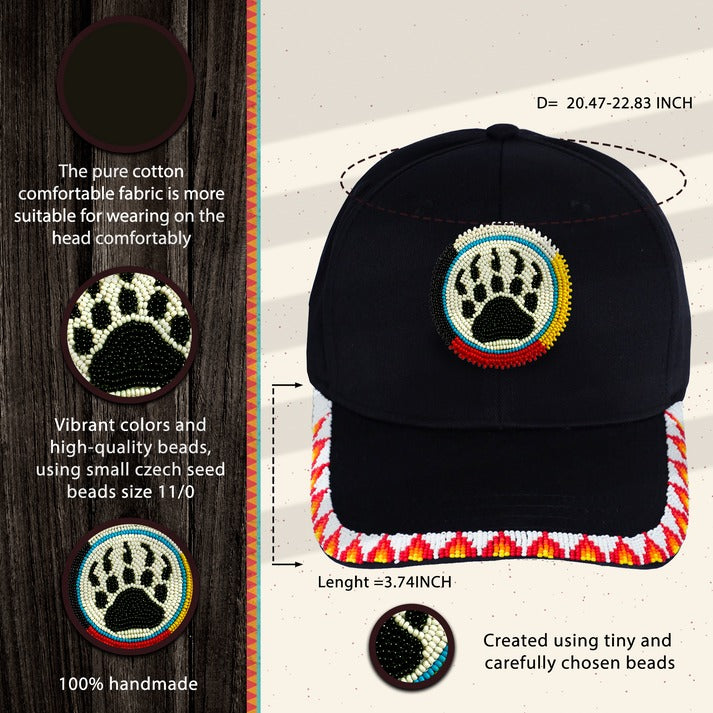 Bear Paw Baseball Cap With Patch Brim Unisex Native American Style
