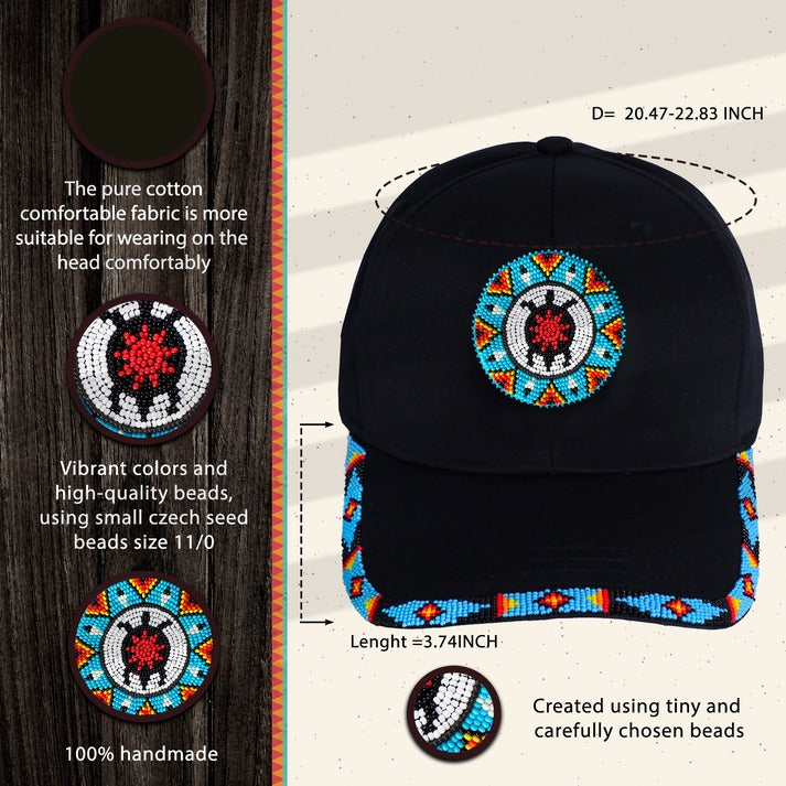 Blue Turtle Baseball Cap With Patch And Brim Cotton Unisex Native American Style