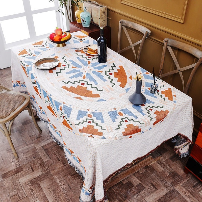Tribal Bohemian Tapestry Tablecloth – Warm Colors, Soft Texture