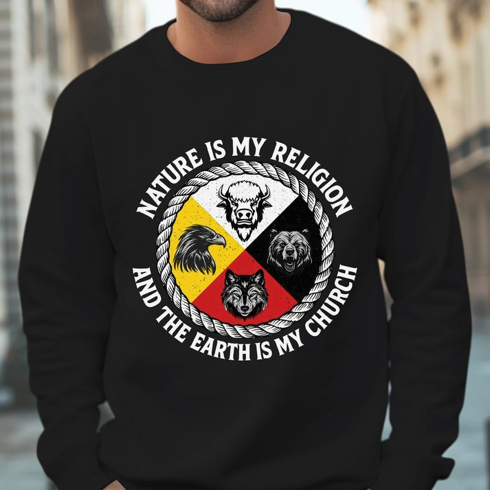 Nature Is My Religion, The Earth Is My Church - Four Animals Medicine Wheel Unisex T-Shirt/Hoodie/Sweatshirt