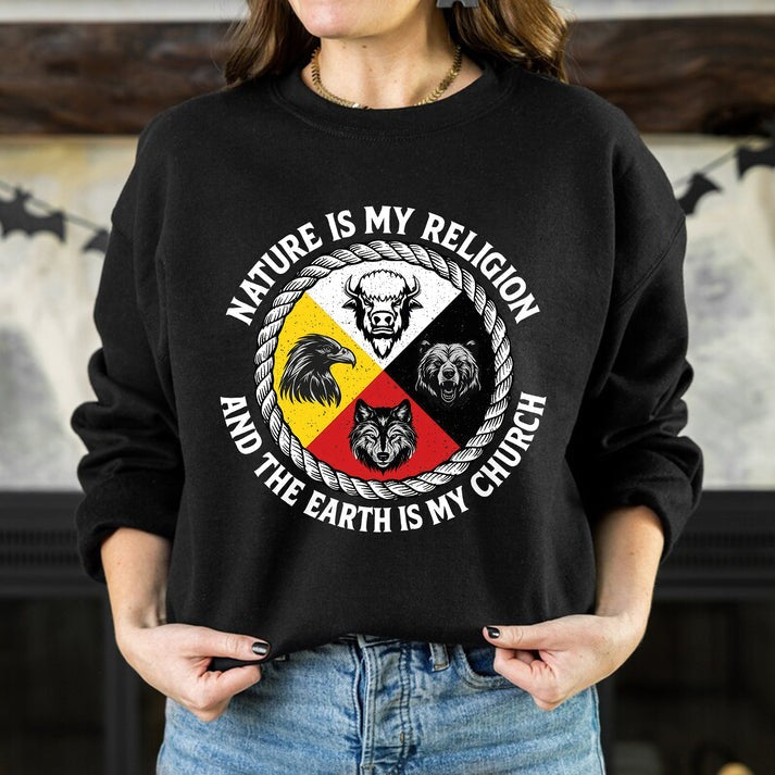 Nature Is My Religion, The Earth Is My Church - Four Animals Medicine Wheel Unisex T-Shirt/Hoodie/Sweatshirt