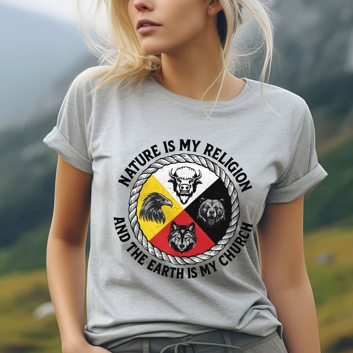 Nature Is My Religion, The Earth Is My Church - Four Animals Medicine Wheel Unisex T-Shirt/Hoodie/Sweatshirt