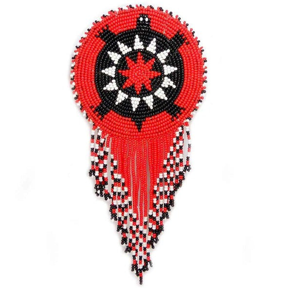 Beaded Hair Clip – Red Turtle Medallion with Fringe (Pre-Order)