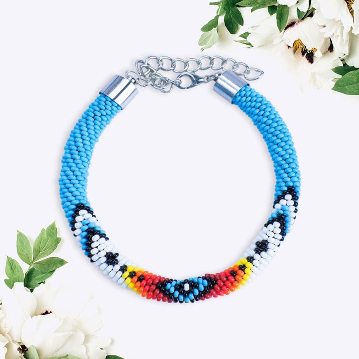 Women's Handmade Dark Blue Eye Beaded Bracelet