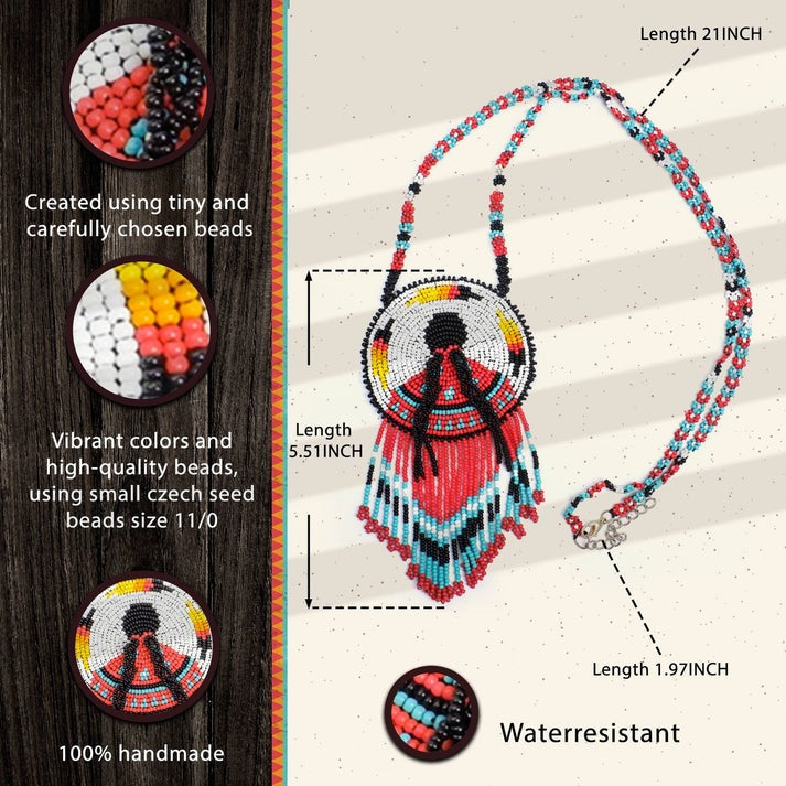 Premium MMIW Handmade Beaded Necklace Long Native American Style for Women