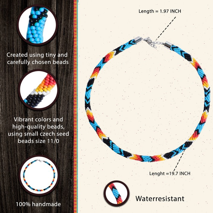 Dark Blue Beaded Long Necklace Handmade Native American Style for Women