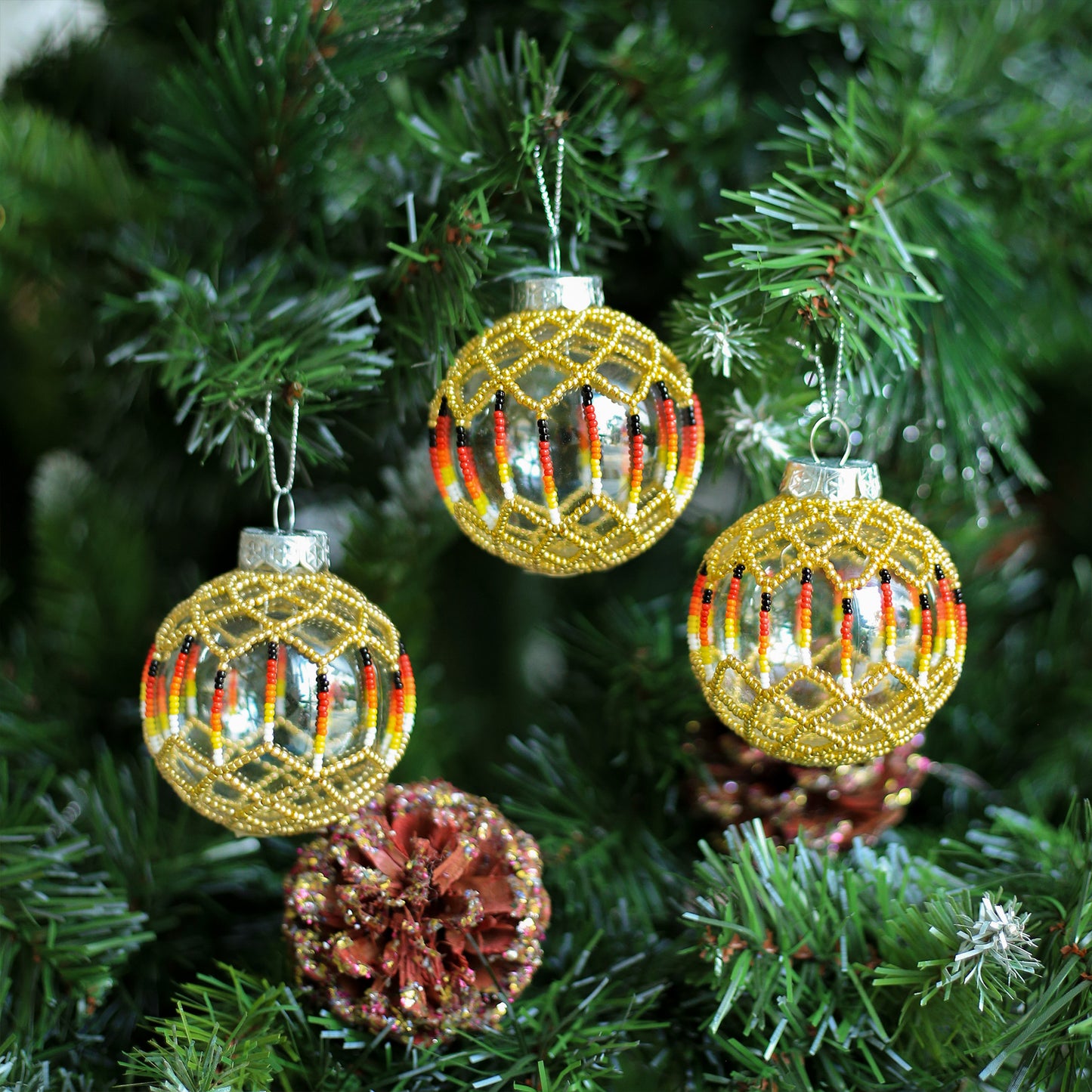 Gold Beaded Handmade Ornament Holiday Decor Gifts