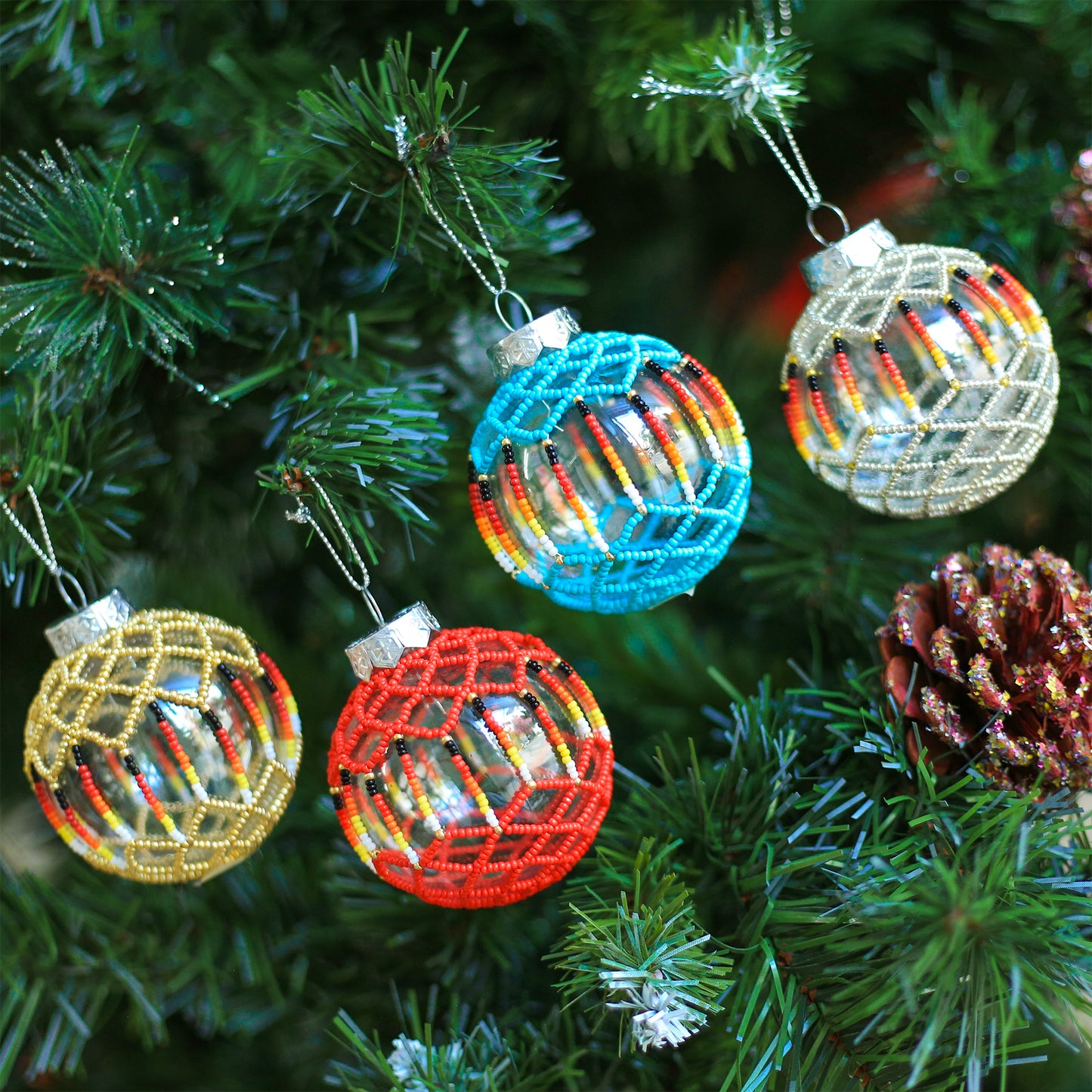 Red Beaded Handmade Ornament - Holiday Decor & Gifts