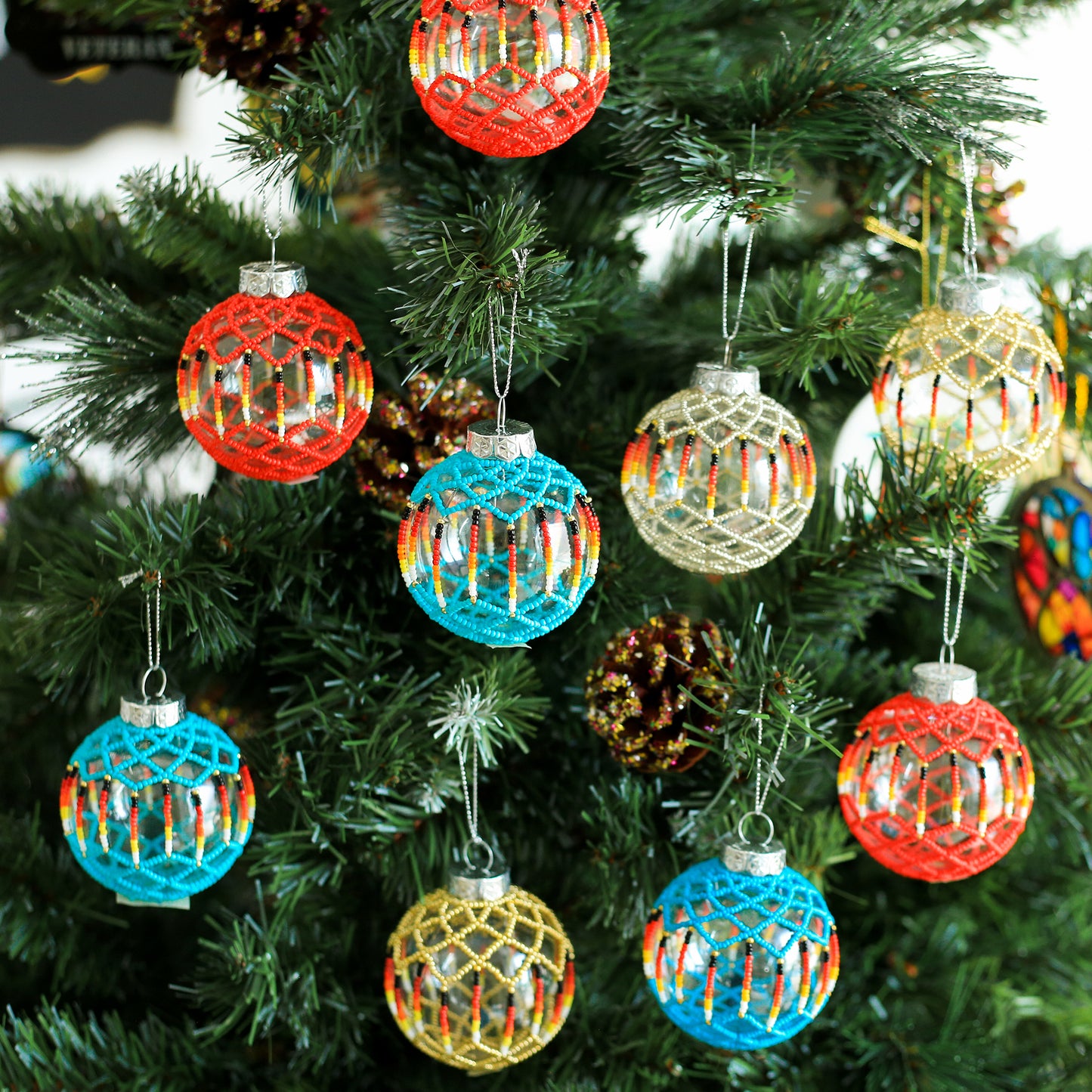 Red Beaded Handmade Ornament - Holiday Decor & Gifts
