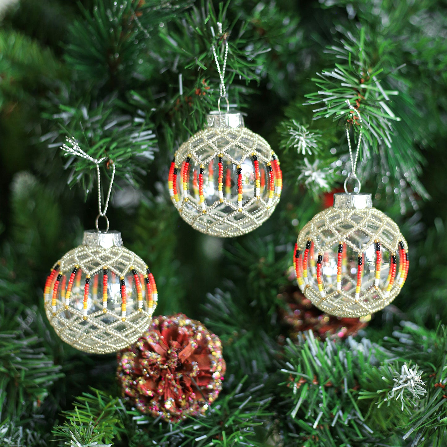 Silver Beaded Handmade Ornament Holiday Decor Gifts