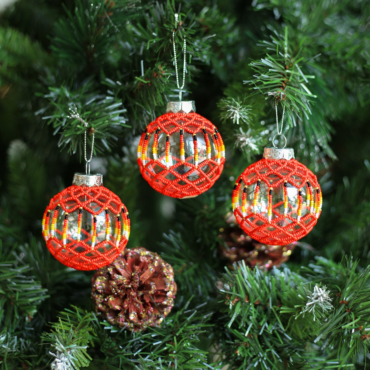 Red Beaded Handmade Ornament - Holiday Decor & Gifts