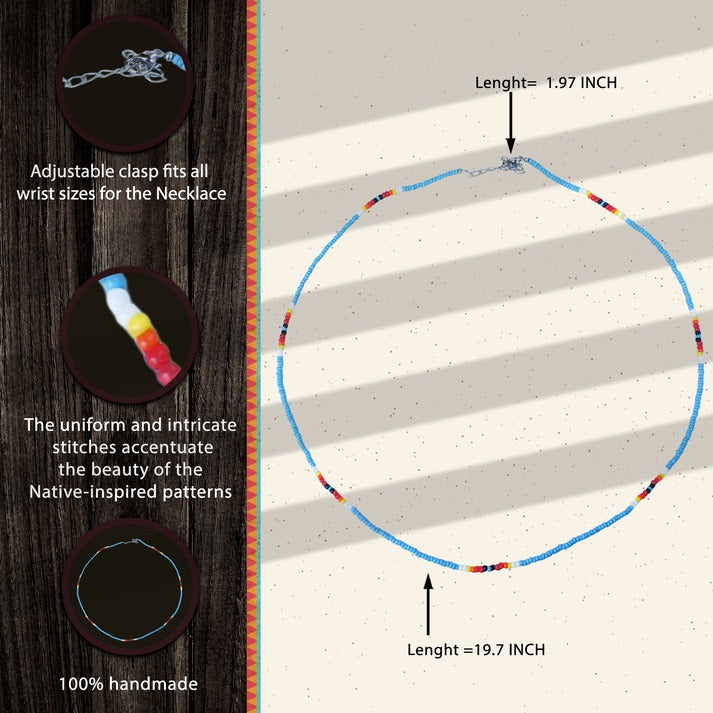 Full Color Handmade Beaded Necklace – Blue, Black, White & Red - Native American Style (Unisex)