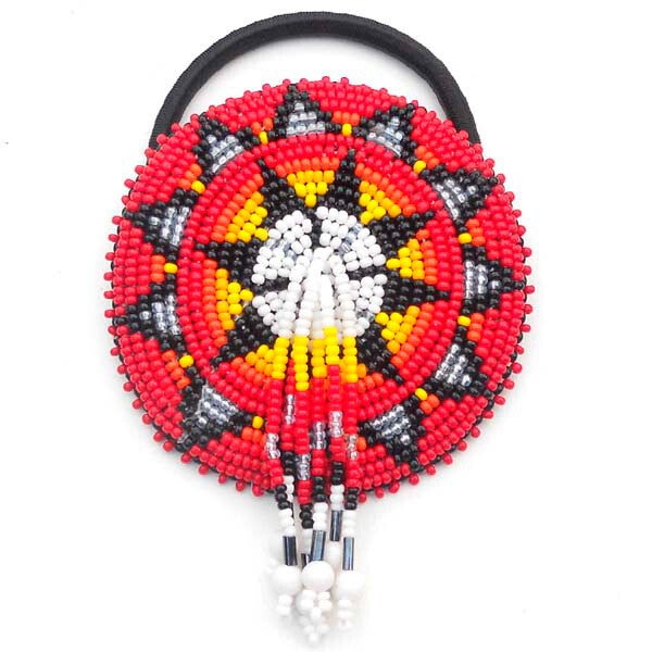Beaded Hair Clip – Red Fire Medallion with Fringe (Pre-Order)