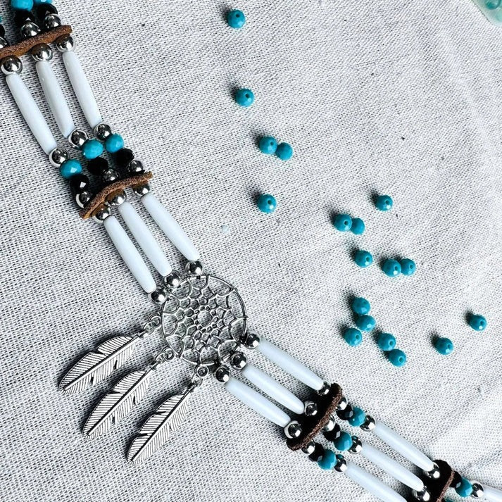 Native Buffalo Bone Bead Choker Tribal Jewelry