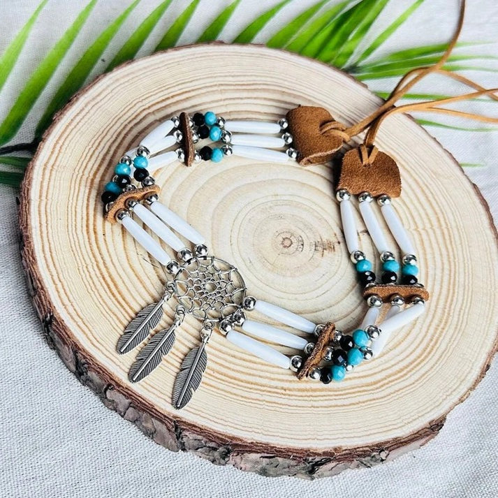Native Buffalo Bone Bead Choker Tribal Jewelry