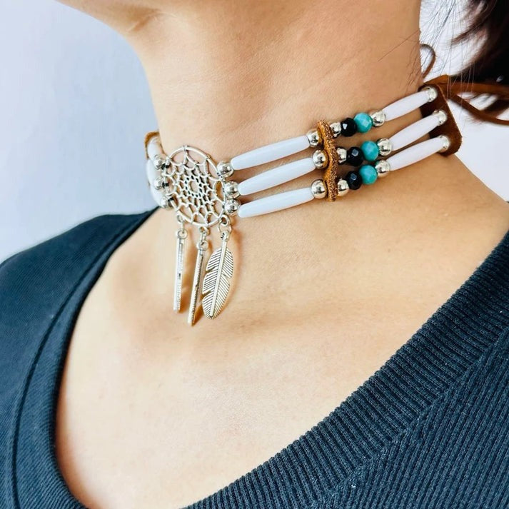 Native Buffalo Bone Bead Choker Tribal Jewelry