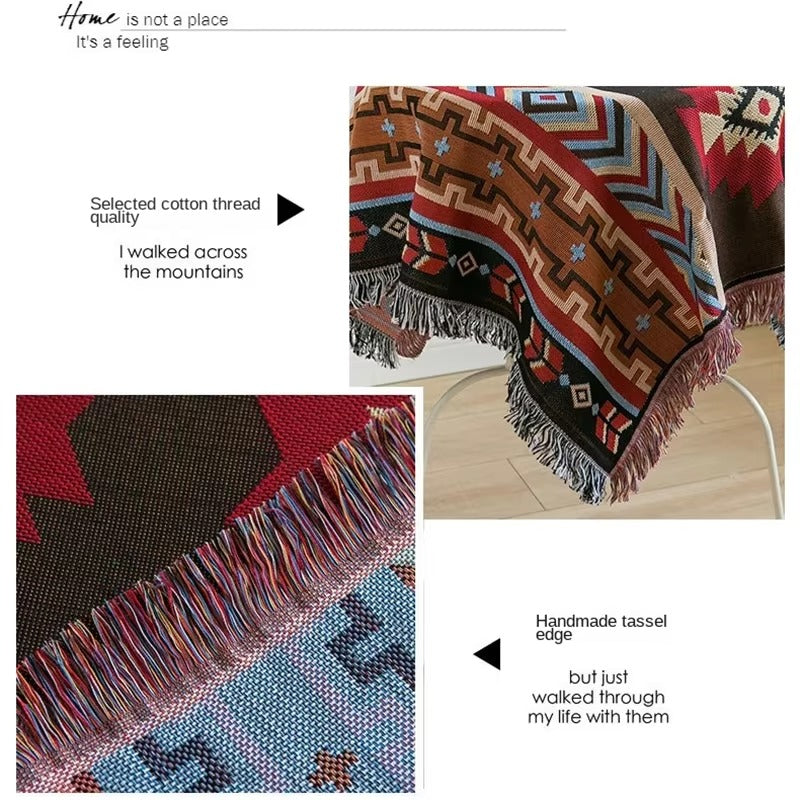 Southwestern Reversible Woven Blanket – Native-Inspired Red Diamond & Geometric Pattern Throw