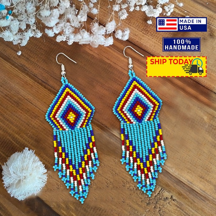 Turquoise Blue Beaded Choker Necklace Earrings Set