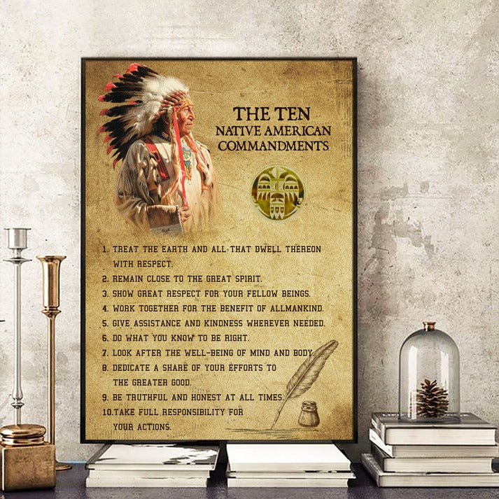 The Ten Native American Commandments Of Chief - Poster & Canvas