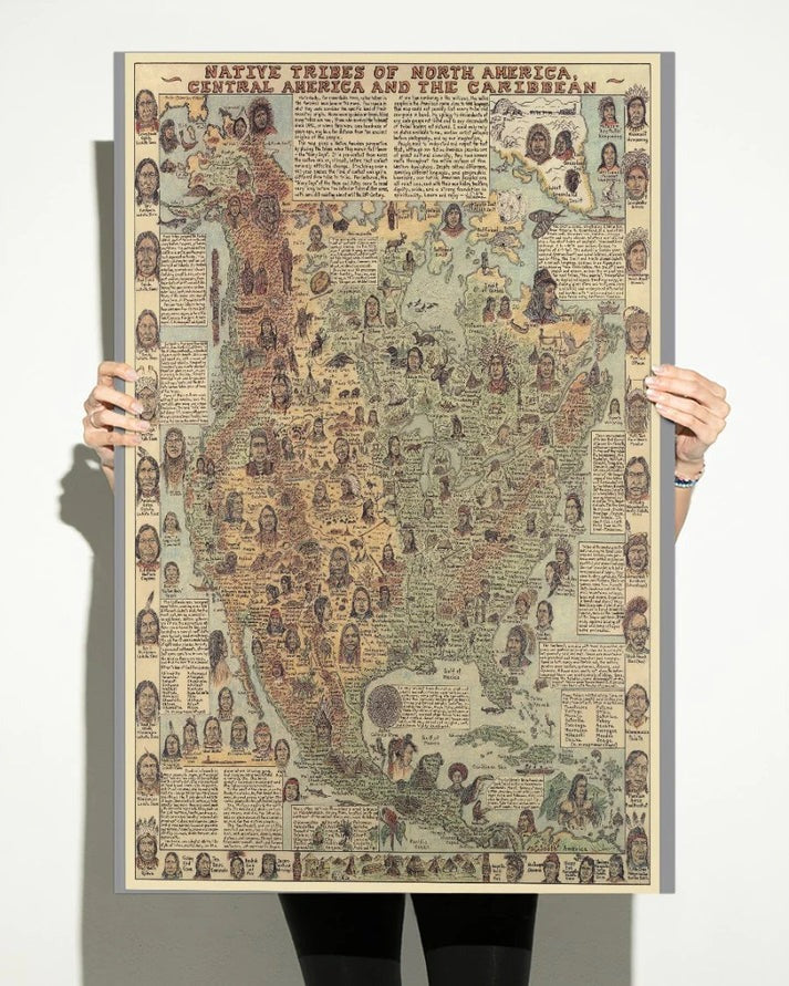Native Tribes of North American central America and the Caribbean Maps – Poster & Canvas Print