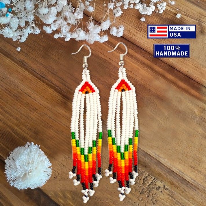 Handmade Beaded White Orange Yellow Choker Necklace Earrings Set