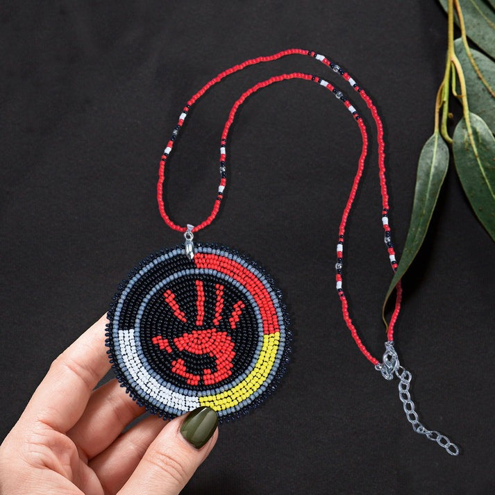 Handprint Handmade Beaded Patch Necklace Pendant
