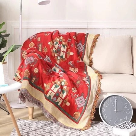 Native Double-Sided Woven Blanket – Reversible Tribal Pattern Home Decor Throw