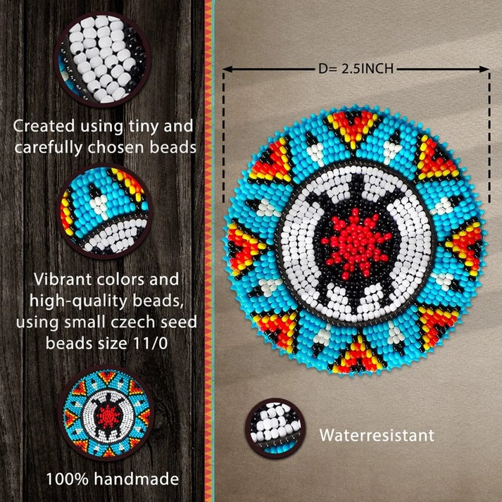 Blue Turtle Pattern Handmade Beaded Patch Necklace Pendant
