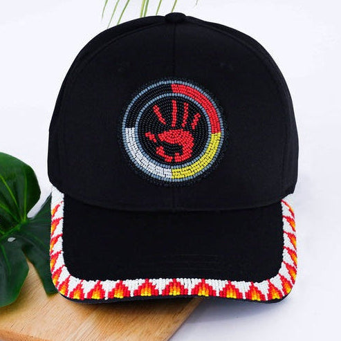 MMIW Feathers Cotton Unisex Baseball Cap With Beaded Patch Brim Native American Style