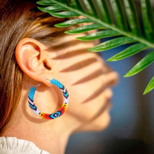 Handmade Dark Blue Pattern Beaded Earrings for Women