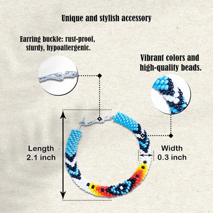 Handmade Dark Blue Pattern Beaded Earrings for Women