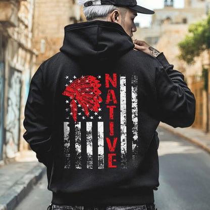 Indigenous American Flag T-Shirt – Native Pride Red Headdress - Two sides - Unisex T-Shirt/Hoodie/Sweatshirt