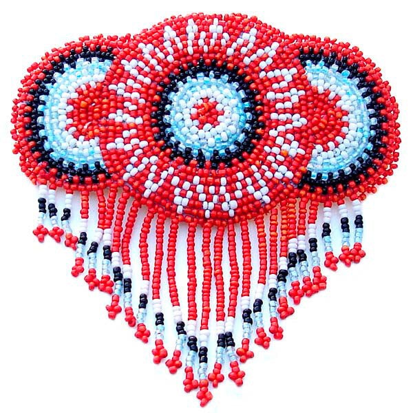 Native-Inspired Red Rosette Beaded Hair Clip with Fringe – Handcrafted Beadwork (Pre-Order)