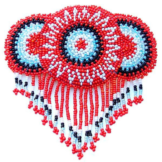Native-Inspired Red Rosette Beaded Hair Clip with Fringe – Handcrafted Beadwork (Pre-Order)