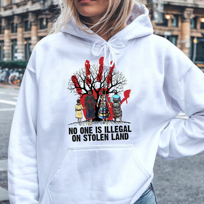 Red Handprint Awareness - No One Is Illegal on Stolen Land Unisex T-Shirt/Hoodie/Sweatshirt
