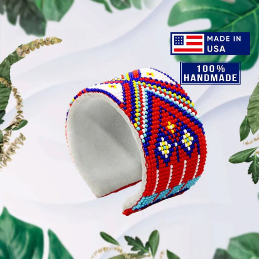 Multi-colored Leather Hard Cuff Beaded Handmade Bracelet