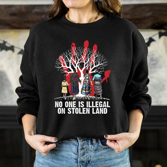 Red Handprint Awareness - No One Is Illegal on Stolen Land Unisex T-Shirt/Hoodie/Sweatshirt