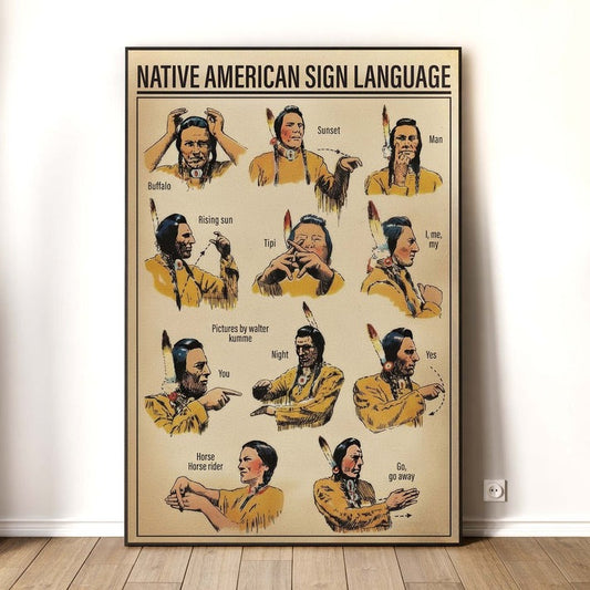 Native American Sign Language - Plains Indian Hand Talk Chart for History & Culture Poster