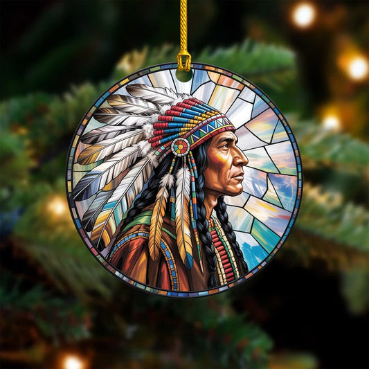 Tribal Chief - Native American Heritage Christmas Tree Decoration Flat Acrylic