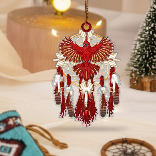 Sacred Red Cardinal Dreamcatcher Ornament Unique Christmas Gift Decor Flat Acrylic